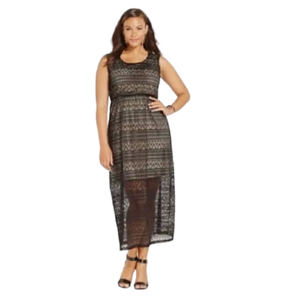 Style & Co. Women's Illusion Cape Town Sleeveless Maxi Dress Black Size XL